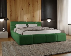 Emporius Oslo łóżko tapicerowane 160x200 cm - nowoczesne, sypialniane z pojemnikiem i stelażem - łóżko dwuosobowe, tkanina aksamitna, zielony (Magic Velvet 2225)