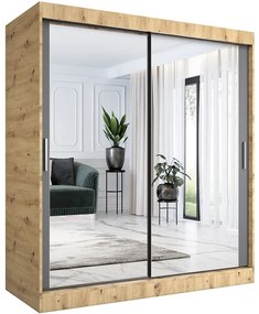 Szafa przesuwna z lustrem 180 cm dąb artisan + antracyt - Kukkin 5X