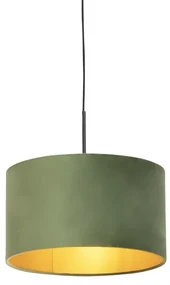 Lampa wisząca klosz welurowy zielono-złoty 35cm - CombiWiejski/ Rustykalny / Vintage Oswietlenie wewnetrzne