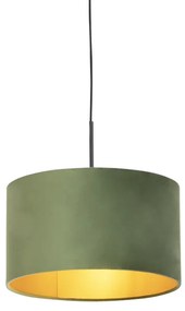 Lampa wisząca z abażurem z weluru zielonym ze złotem 35 cm - CombiWiejski/ Rustykalny / Vintage Oswietlenie wewnetrzne