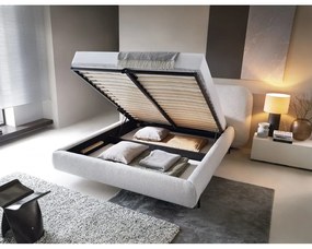 Beżowe tapicerowane łóżko dwuosobowe ze schowkiem ze stelażem 180x200 cm Pointt – ELTAP