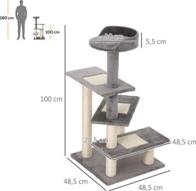 PawHut Drapak dla Kota 5 Poziomów Zabawka Wielofunkcyjna Stabilna Konstrukcja Szary | Aosom PL
