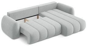 Jasnoszary rozkładany narożnik z materiału bouclé ze schowkiem (prawostronny/z szezlongiem) Pele – Makamii