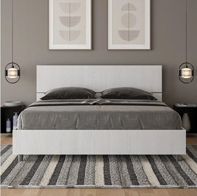 Łóżko wyposażone w stelaż z listwami z pojemnikiem 160x190 Prosty zagłówek Frassino biała Demas