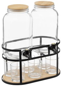 Słoik z kranikiem, zestaw 2 słoików i 6 szklanek, 2 x 3,3 l