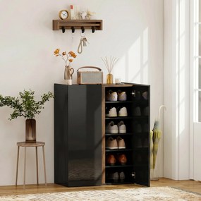 HOMCOM Szafka na buty z cichym zamykaniem bezpieczeństwa, 6 poziomów, bezuchwytowy design, czarny wysoki połysk | Aosom PL