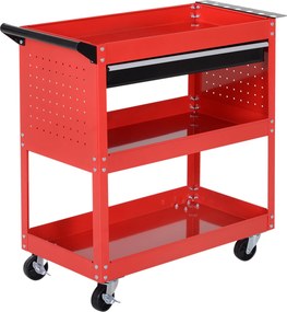 HOMCOM wózek narzędziowy czerwony 3 półki 4 kółka 82x35x76cm organizacja warsztatu | Aosom PL