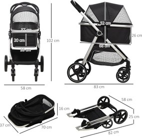 Outsunny Wózek dla Psa 2w1 Składany z Poduszką 1 Kosz Czarny do 20kg | Aosom PL