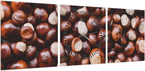 Obraz - Dojrzałe kasztany (z zegarem) (90x30 cm)