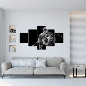 Obraz - Lew, czarno-biały (125x70 cm)