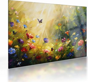 Obraz na szkle - Wiosenna łąka kwiatowa, malarstwo (70x50 cm)