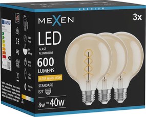 Mexen Vintis 3x żarówka filament spirala LED E27, G95, 8W, Ciepła - 2200K, 600 lm, amber - L167-E27-0822-50x03