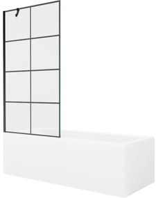 Mexen Cubik wanna prostokątna 150 x 70 cm z obudową i parawanem 1-skrzydłowym 90 cm, czarny wzór - 550315070X9509007077