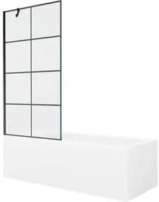 Mexen Cubik wanna prostokątna 150 x 70 cm z obudową i parawanem 1-skrzydłowym 90 cm, czarny wzór - 550315070X9509007077