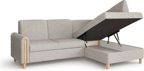 Narożnik Seatle – designerski mebel wypoczynkowy z funkcją spania delfin, pojemnikiem i drewnianymi detalami