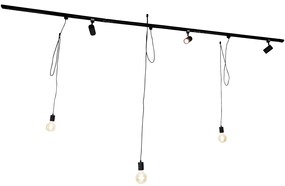 Inteligentny system szynowy czarny 3 reflektory i lampa wisząca 1-fazowa - Cavalux Jeana Nowoczesny Oswietlenie wewnetrzne