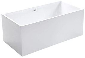 Wanna wolnostojąca akrylowa prostokątna biała 140 x 75 cm NEVO z przelewem chrom | Możliwa opcja Go Color