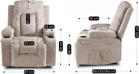 Fotel masujący z funkcją rozkładania Box, beżowy welur