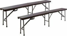 Ogrodowy komplet 2 szt. ławek z ratanowym wzorem - brązowe