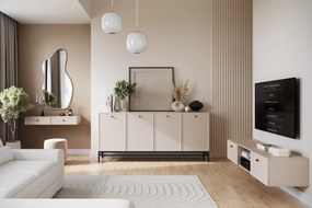 Komoda Lorini 200 cm czterodrzwiowa - kaszmir / czarne uchwyty / stelaż