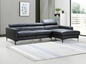 Kanapa narożna ze skóry bawolej FLORENCE - kolor czarny - narożnik prawostronny