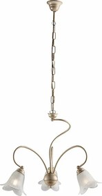 Żyrandol Alice z lakierowanego żelaza w kolorze kości słoniowej, dekor stare złoto, klosze z białego szkła alabastrowego Ø14 cm, 3 światła, Ø50 cm