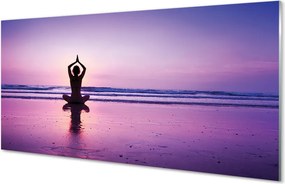 Szkło do Kuchni na Ścianę Kobieta Ćwicząca Jogę nad Morzem