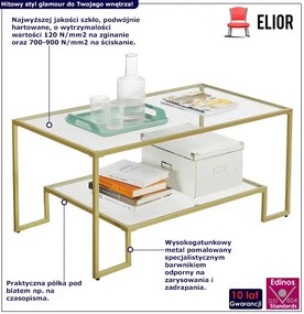 Złota szklana ława kawowa glamour z półką - Polagros
