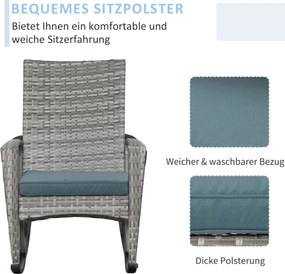 Outsunny fotel bujany krzesło ogrodowe, polirattan z szarymi poduszkami