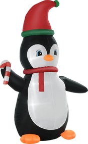 HOMCOM Nadmuchiwana dekoracja świąteczna, 2,5 m nadmuchiwany pingwin z 3 diodami LED, 162 x 100 x 250 cm, Wielokolorowy | Aosom PL