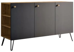 Komoda z nóżkami typu hairpin legs lewostronna dąb craft + czarny - Zorina 7X