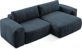Ciemnoniebieski rozkładany narożnik z tkaniny szenilowej (prawostronny/z szezlongiem) Kuki – Makamii