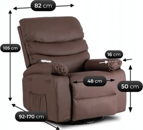 Fotel Masujący BRUCE Rozkładany Brązowy Ekoskóra Nowoczesny