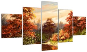 Obraz rzeki w jesiennym krajobrazie, obraz olejny (125x70 cm)