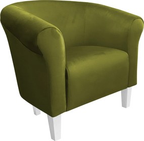 Fotel Milo tkanina Welur wygodny fotel tapicerowany do salonu i sypialni : Kolor nogi - Biała, Kolor tkaniny - VELVET - BL75, Wysokość nogi - 15 cm