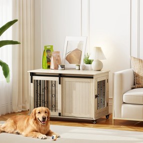 PawHut Skrzynia dla psa na kółkach, drzwi przesuwne, 100 x 56 x 65 cm, drewno, stal | Aosom PL