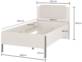 Łóżko młodzieżowe JUKON 100x200 kaszmirowe z pojemnikiem i tapicerowanym zagłówkiem HELVETIA