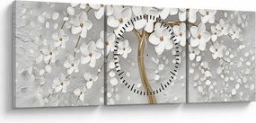 Obraz białego drzewa z kwiatami (z zegarem) (90x30 cm)