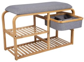Bambusowy regał na buty z szarym siedziskiem Leitmotiv Bench, szer. 70 cm