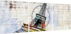 Obraz - Cyfrowa grafika wieży Eiffla (z zegarem) (90x30 cm)
