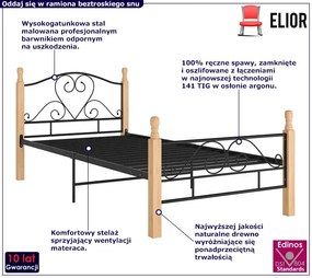 Metalowe Łóżko Czarny Jednoosobowe + Jasny Dąb 90X200 Cm Zafir