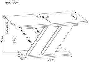 Stół do Jadalni Rozkładany płyta kaszmir/dąb cremona 160-200/90/77 BRANDON