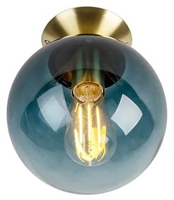 Lampa sufitowa art deco mosiądz z oceanicznym niebieskim szkłem - Pallon ArtDeco Oswietlenie wewnetrzne