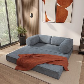Masseno Sofa piankowa ALVIO z funkcją spania, Kanapa z pianki do salonu, Bezmontażowa, Tkanina sztruksowa – Szary POSO 60