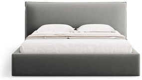 Szare tapicerowane łóżko dwuosobowe ze schowkiem i stelażem 140x200 cm Elio – Milo Casa