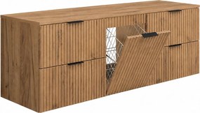 Szafka łazienkowa wisząca pod umywalkę z koszem na pranie, dąb craft, uchwyty czarne, 160 x 46 x 57 cm