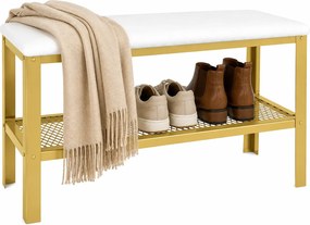 Siedzisko z półką na buty w stylu glamour złoty + biały H6-C42