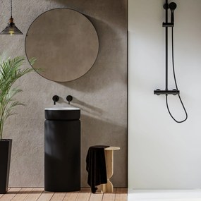 Umywalka wolnostojąca okrągła czarna błyszcząca białe wnętrze umywalki 85 x 40 cm RONA Black Glow : Podłączenie syfonu - Do ściany