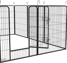 PawHut Zagroda dla szczeniąt, 12 paneli, składana z 2 drzwiami, 12 stalowych paneli, każdy 80 x 100 cm, szara | Aosom PL