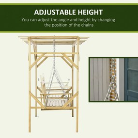 Outsunny Ławka Huśtawka z Pergolą 2 Osoby - Regulowana Wysokość, Solidne Drewno, 2,21x1,4x1,96m - Ogrodowy Azyl